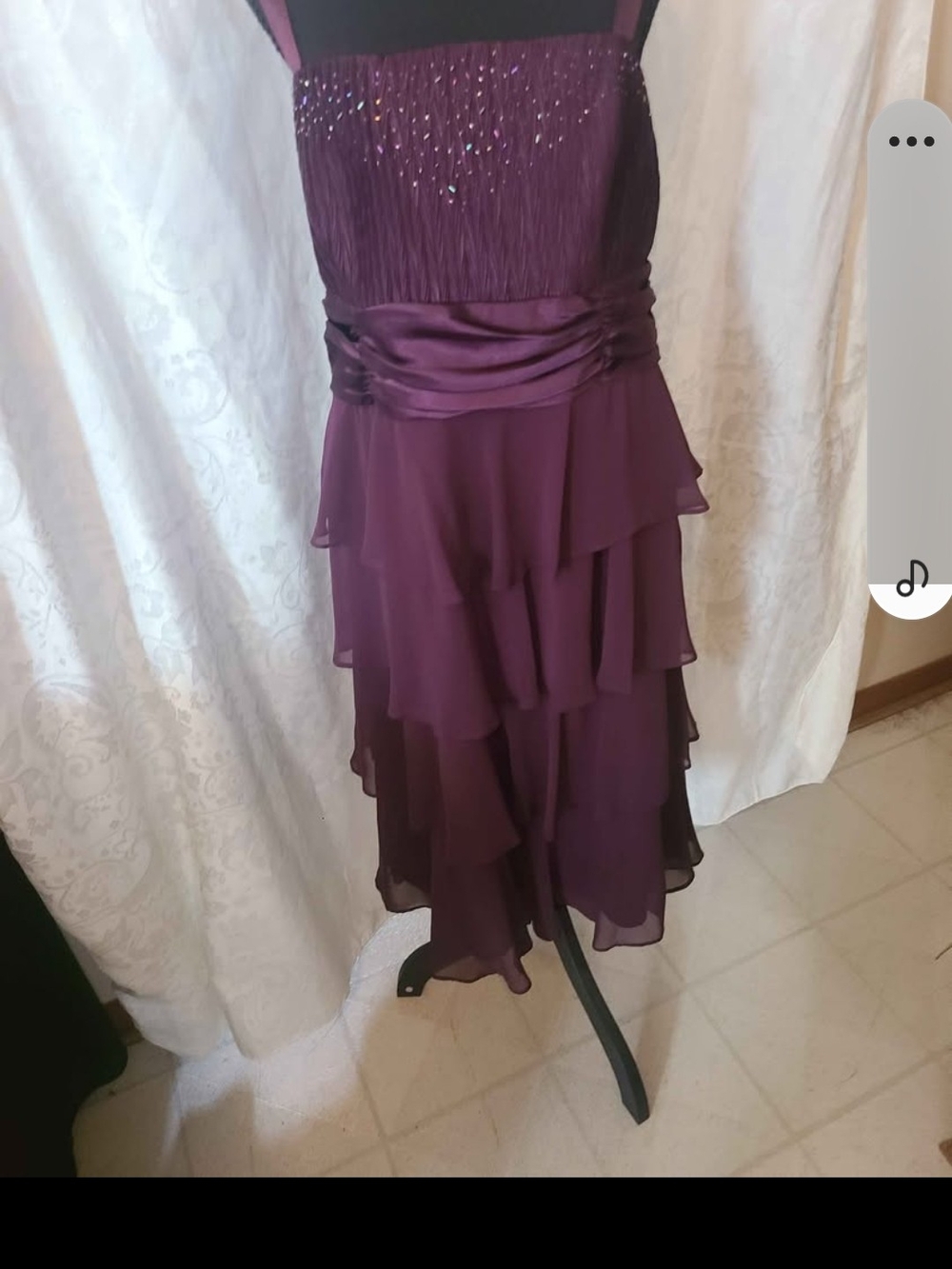 R&M Richards Plum Tiered Chiffon Sleeveless Midi Dress